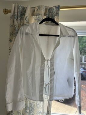 Classic White Tie-Front Button Down Shirt